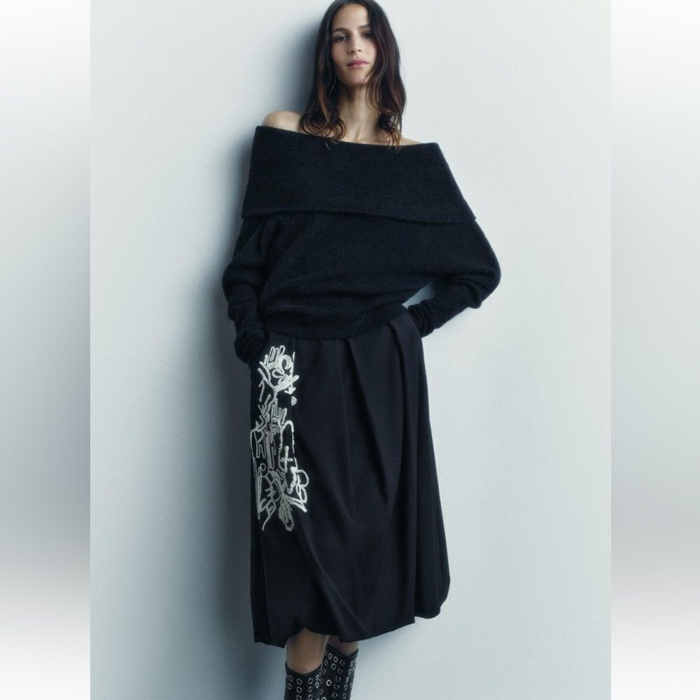 Zara ballon embroidered skirt